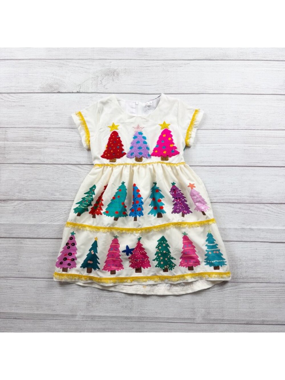Mini Taylor Girls Christmas Dress Holiday Colorful Tree Print Party 4-5